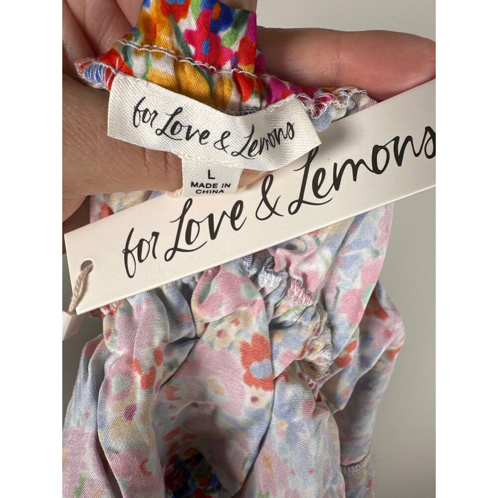 For Love & Lemons Sasha Floral Cropped Top In Blue Multi Size L Tie Front Flirty - Picture 8 of 10